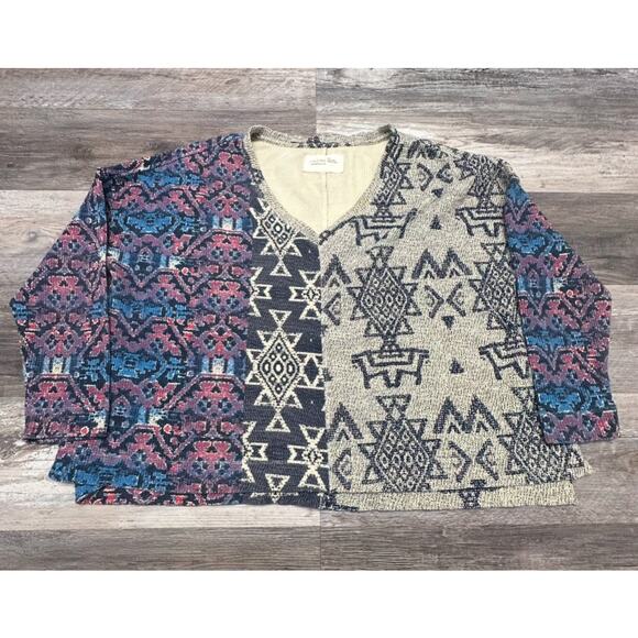 Anthropologie Pilcro Multicolor Womens XL Aztec V-Neck Thermal Sweater Geometric - Picture 1 of 11